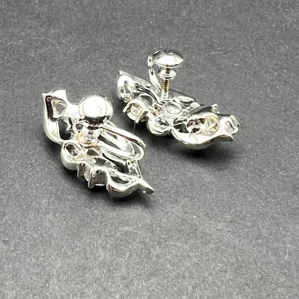 Vintage Star Screw Back Earrings‎ Purple Pink AB Rhinestone Flower Silver Tone